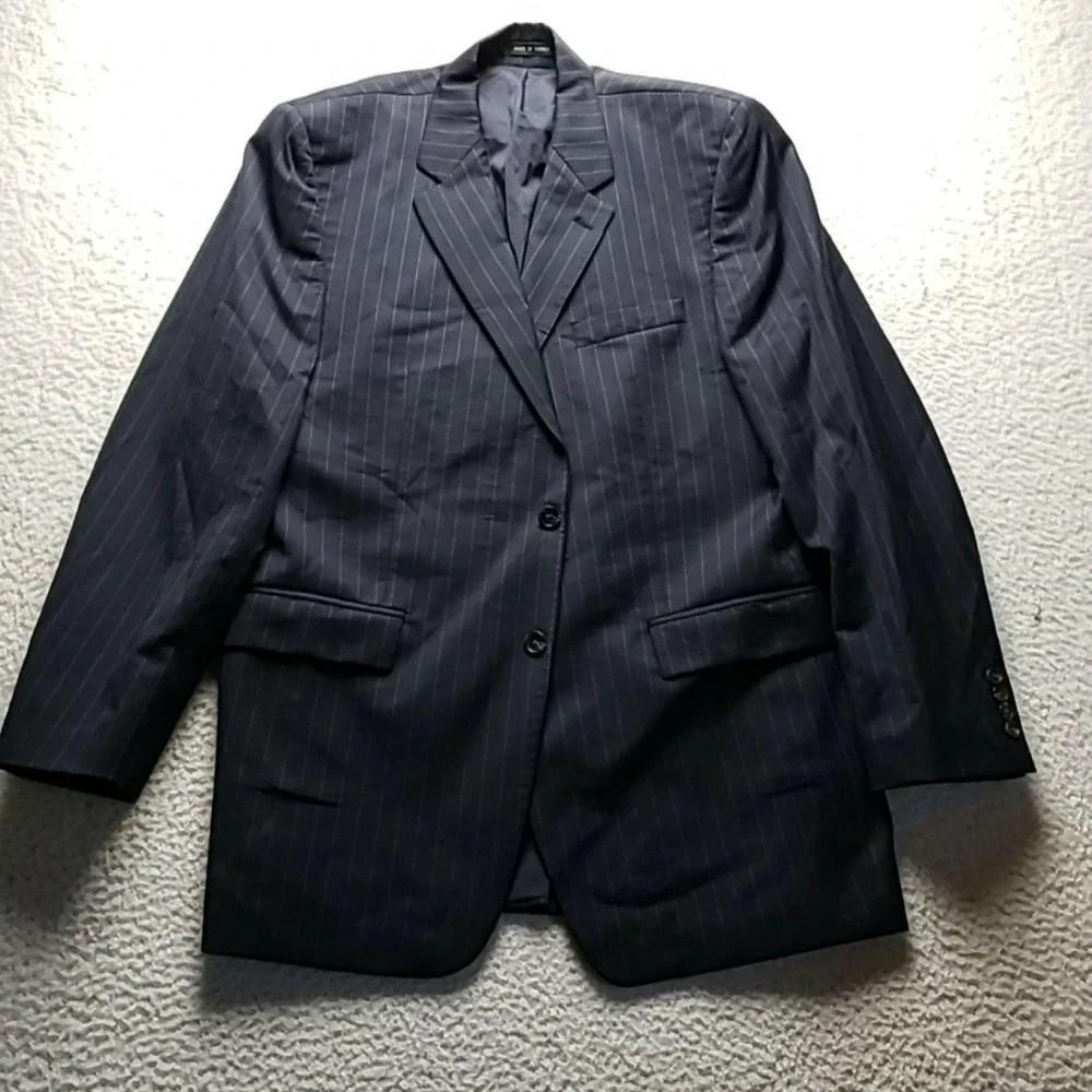 Lauren Ralph Lauren Suit Jacket Mens 44 Blue Pinstripe 2 Button Notch Lapel